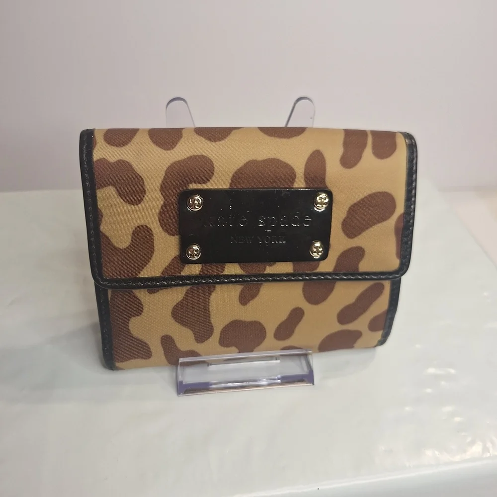 kate spade Leopard Print Bifold Wallet with Black Trim